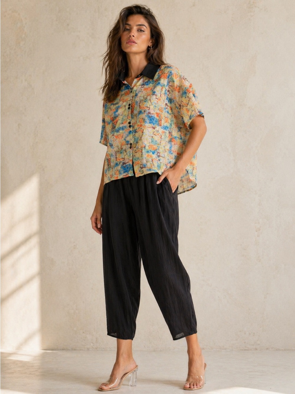 Nwt Two piece set Relaxed Black Cropped Pants with Shirt